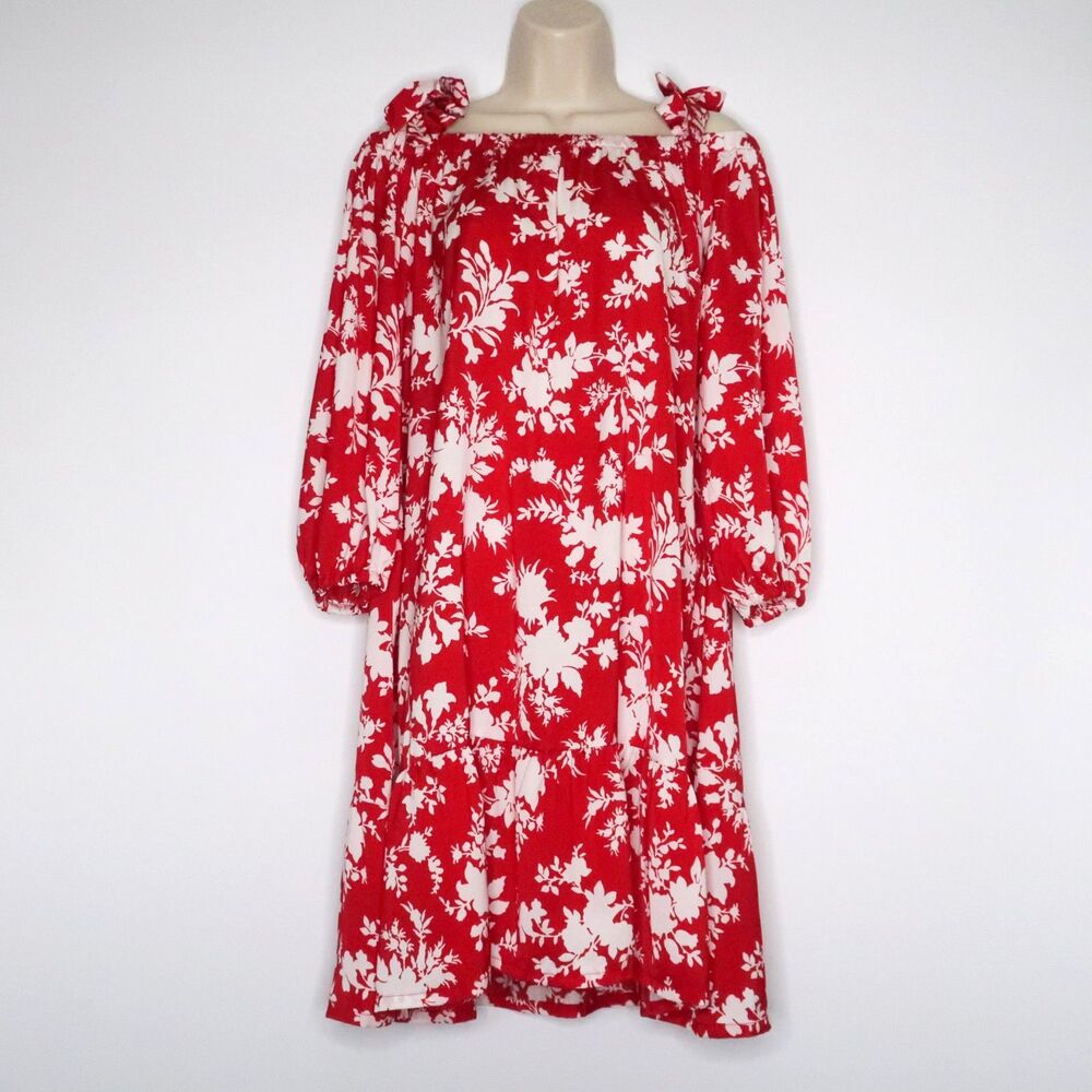 Gigi Parker Womens Short Dress Size Medium Red Floral Cottagecore Vacation Italy